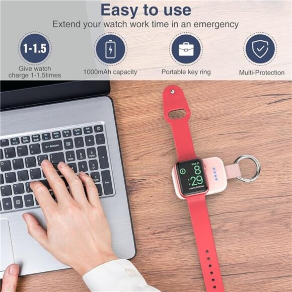 Portable Wireless Charger Compatible for Apple Watch Series 9/8/UItra/7/6/5/4/3 - Picture 2 of 7